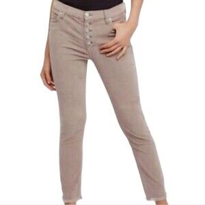 Free People Boho Western Corduroy Pants Reagan Raw Hem Straight Leg Tan Indie 25